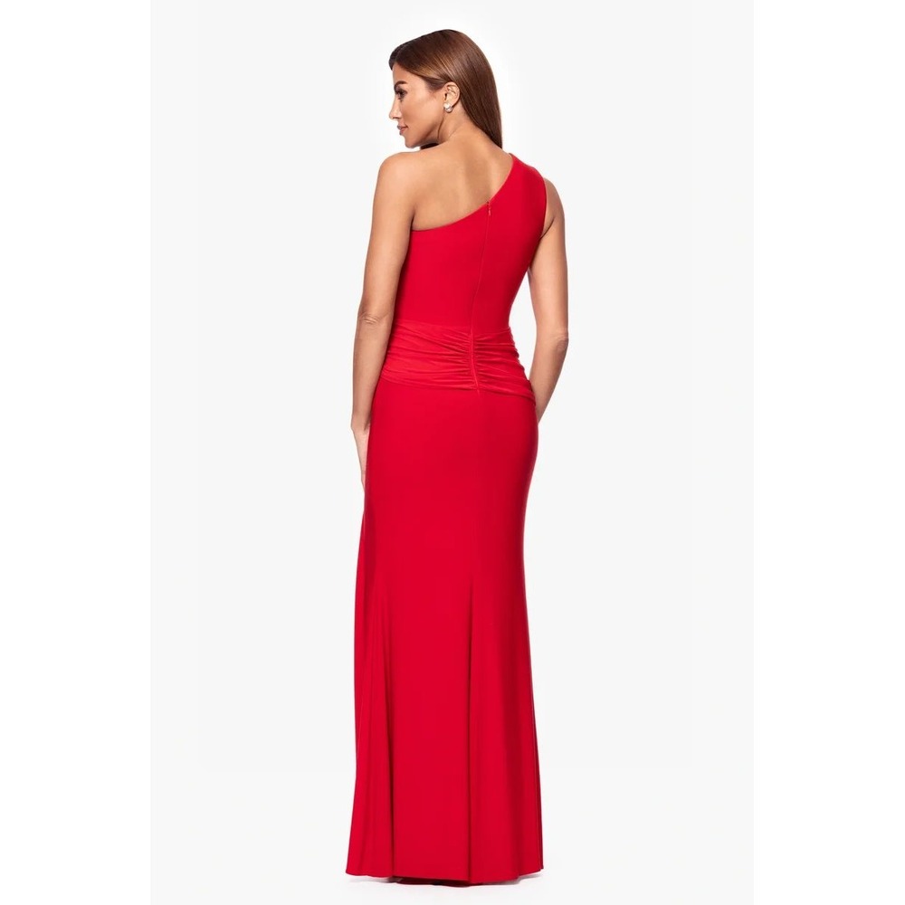 XSCAPE Women Gown Nara One Shoulder Ruched Twist Front Red Sz 12 Grecian Goddess - Picture 3 of 13